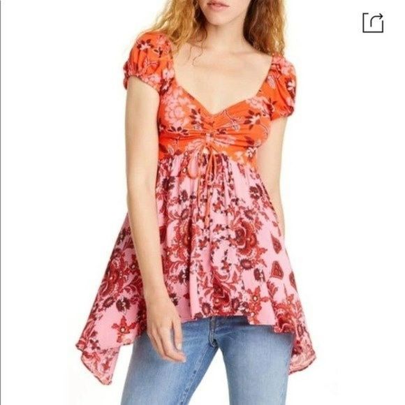 Free People Tops - FREE PEOPLE La Bamba Babydoll Top In Red Sz M